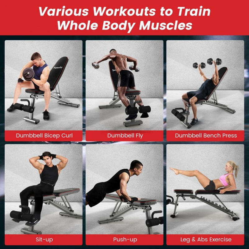 660 LBS Strength Training Bench with 10 Back and 3 Seat for Full Body Workout